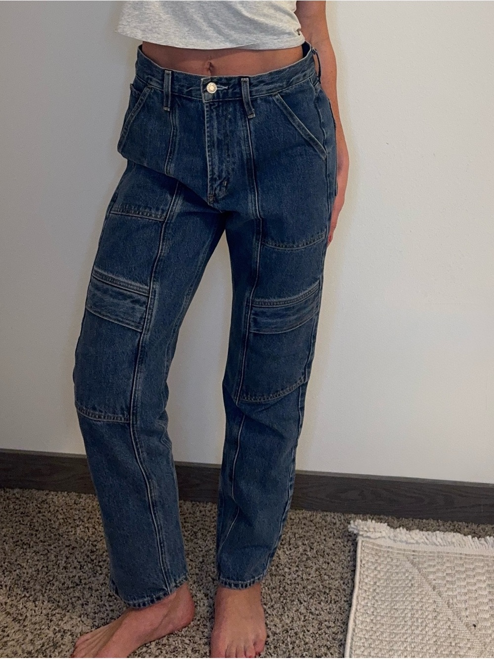 AGOLDE Cooper Cargo Jeans Size 25 Dark Wash Utility Straight Leg Denim
